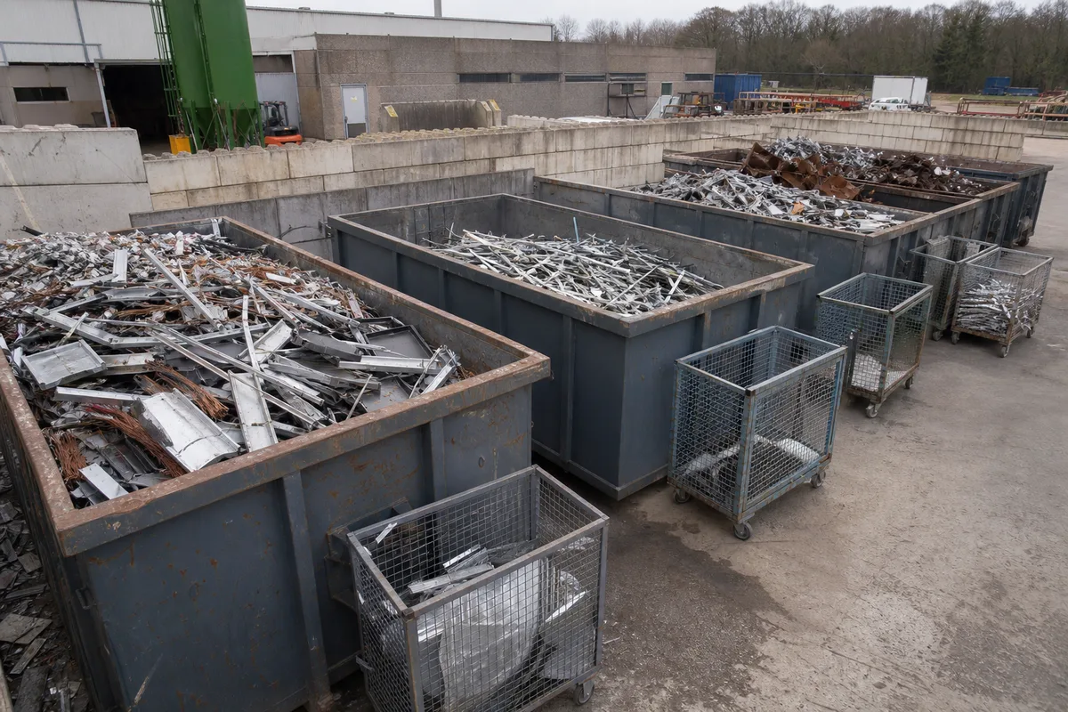 Bennes de tri remplies de métaux dans un centre de collecte